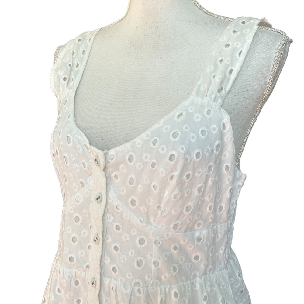 ASOS EYELET TIERED SMOCK SLEEVELESS MINI DRESS Women SZ US 6 White Cottagecore - Picture 2 of 6